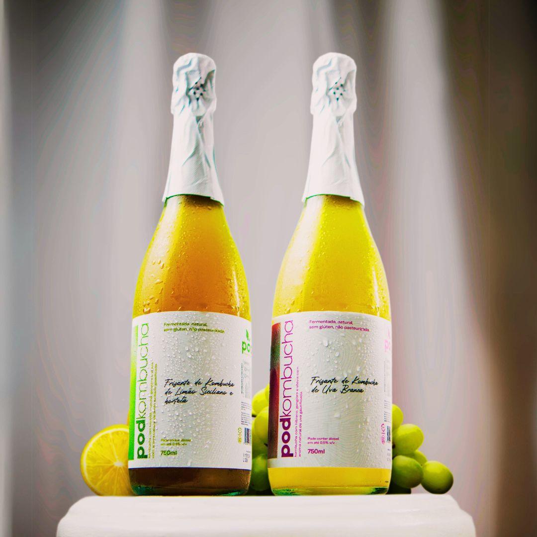 Espumante de Kombucha Pod 750ml - Uva Branca - Pod Kombucha - Espumante de Kombucha