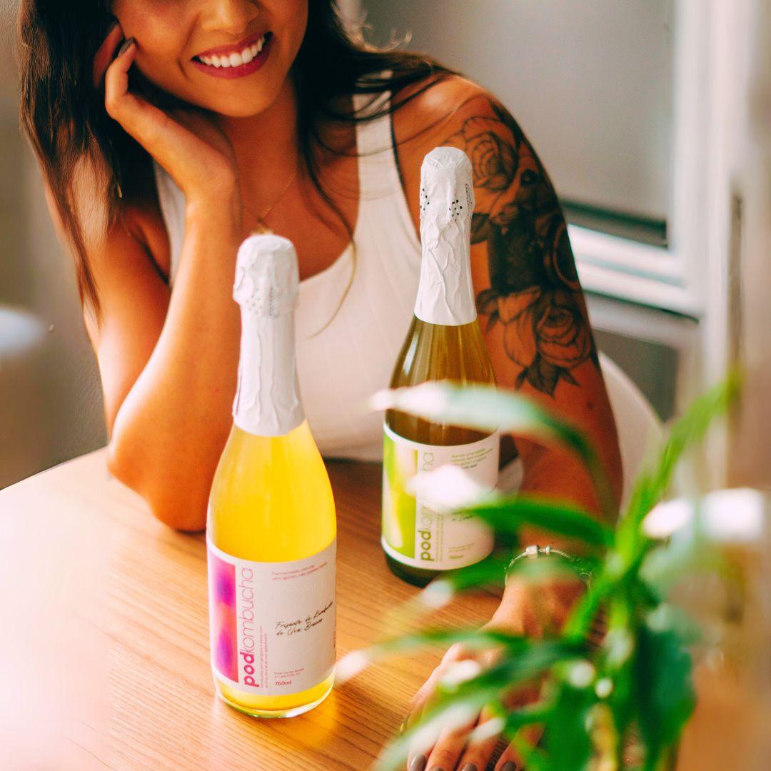 Espumante de Kombucha Pod 750ml - Uva Branca - Pod Kombucha - Espumante de Kombucha
