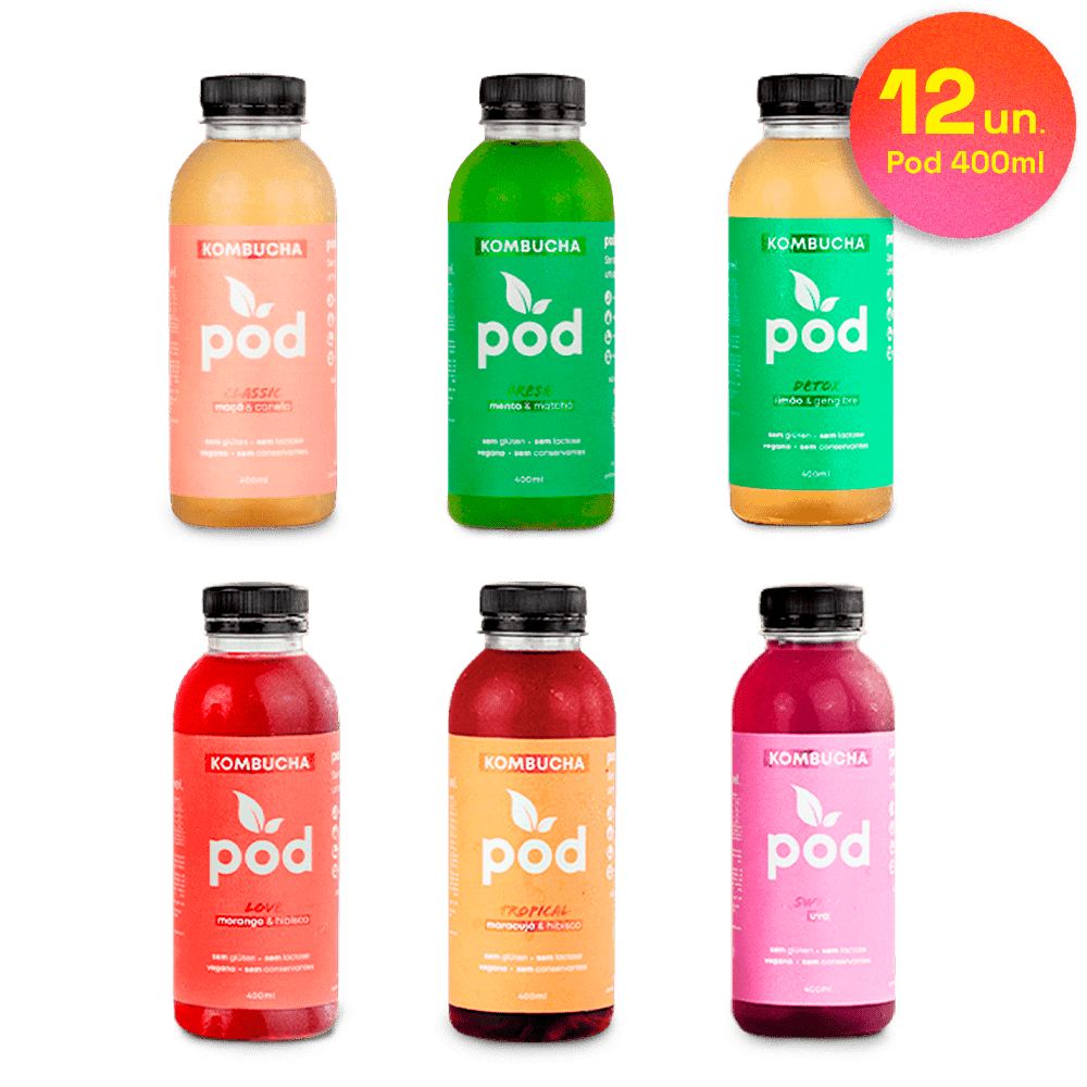 Kit 12 un. Kombuchas Tradicionais 400ml - Pod Kombucha - Kombucha Tradicional Refrigerada
