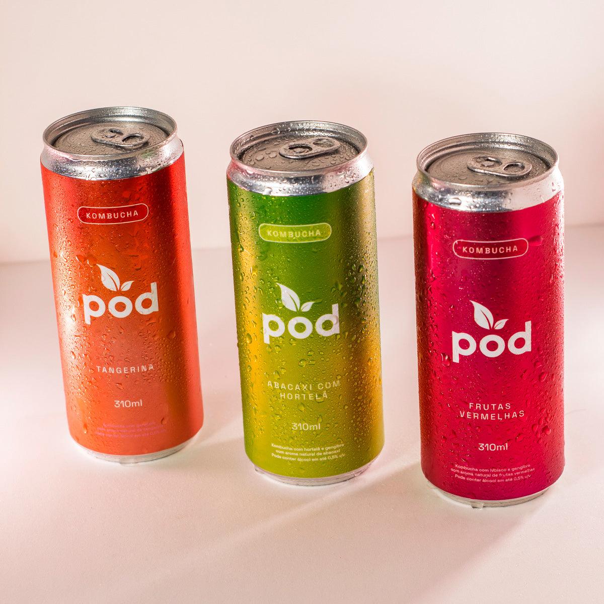 Kit 3 Kombuchas Pod 310ml - Pod Kombucha - Lata Kombucha 310ml