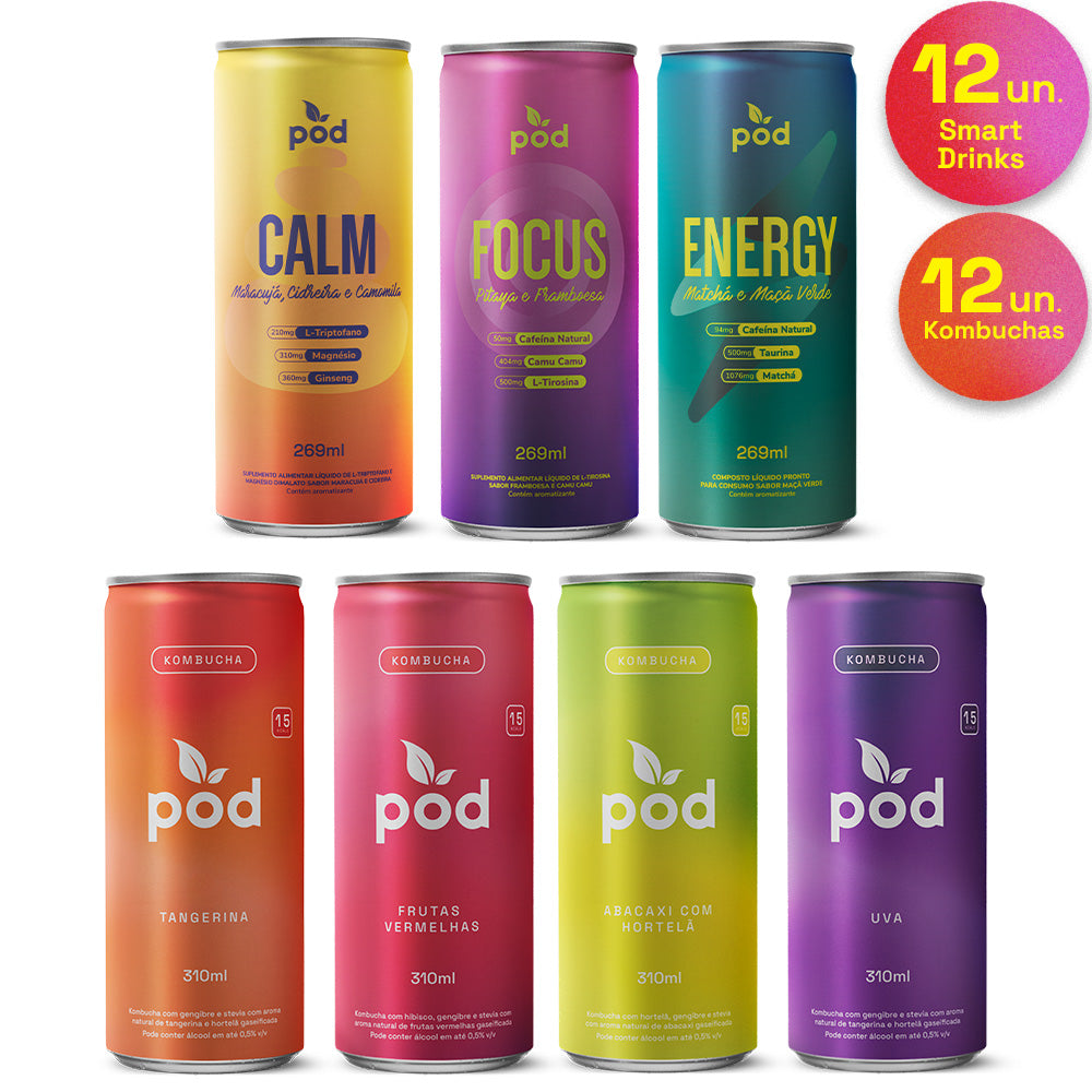 12 Kombuchas + 12 Smart Drinks - Pod Kombucha - Mix de Produtos