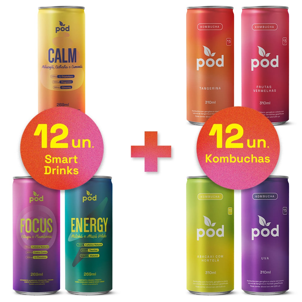 12 Kombuchas + 12 Smart Drinks - Pod Kombucha - Mix de Produtos