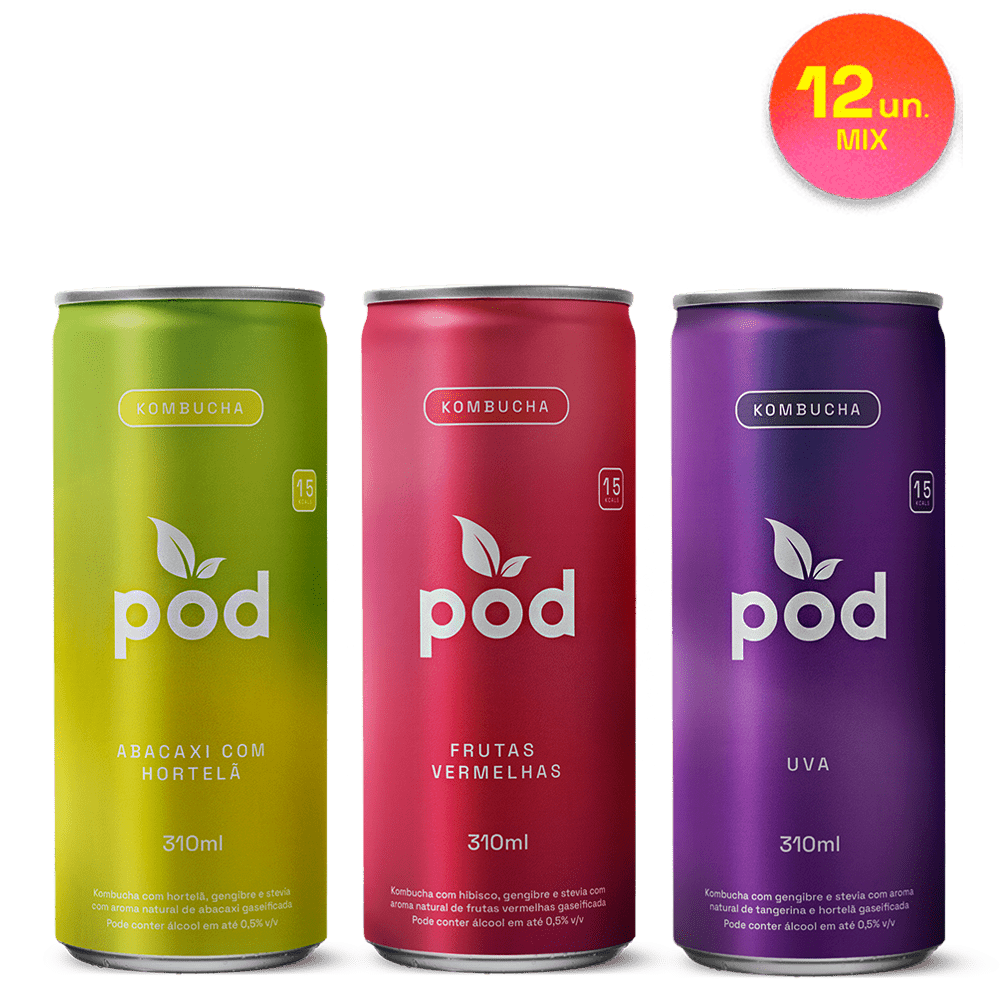 12 latas kombuchas Pod 310ml (clube POD) - Pod Kombucha - Lata Kombucha 310ml