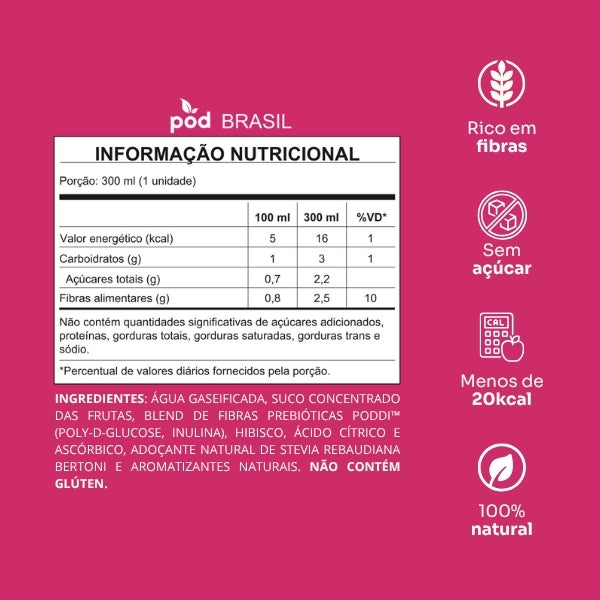Kit 12 Refrigerantes Prebióticos Poddi 310ml Sem Açúcar 100% Natural
