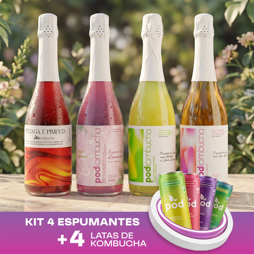 kit 4 Espumantes sem álcool + 4 Kombuchas Lata 310ml