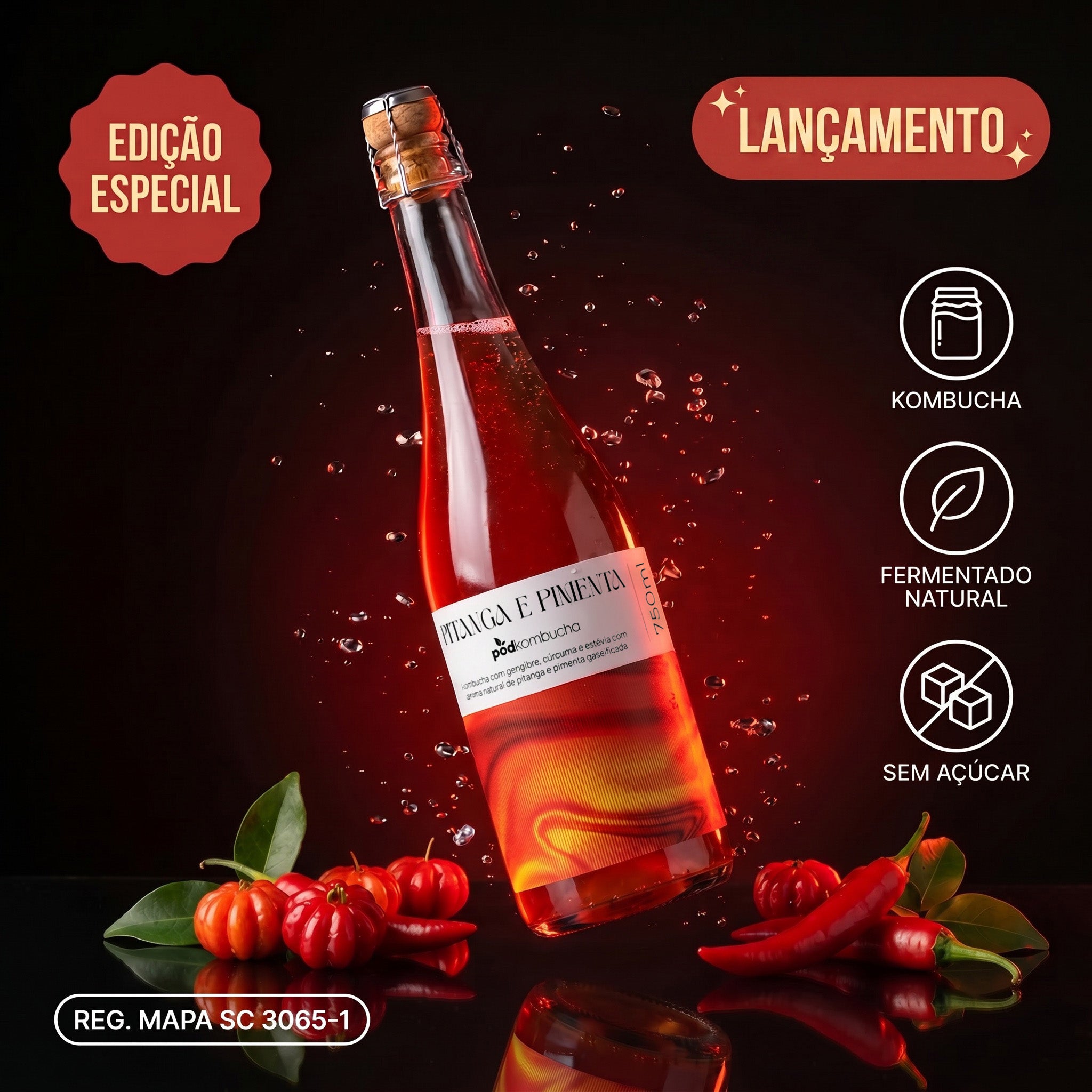 Espumante de Kombucha de Pitanga e Pimenta - Pod 750ml