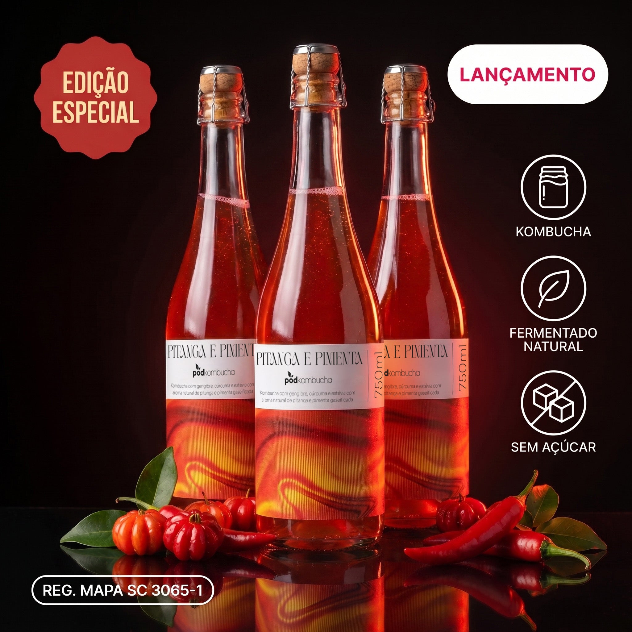 Espumante de Kombucha de Pitanga e Pimenta - Pod 750ml