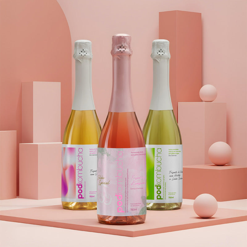 Kit 3 Espumantes de Kombucha Pod 750ml (CLUBE)
