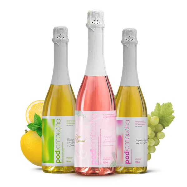 Kit Espumantes de Kombucha Pod 750ml Sem Álcool