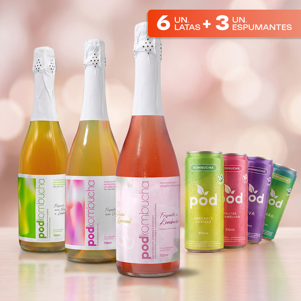 Kit 06 Kombuchas + 3 Espumante de Kombucha Pod (clube)