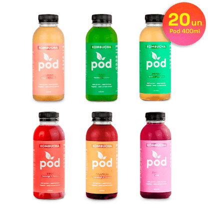 Kit 20 un. Kombuchas Tradicionais 400ml - Pod Kombucha - Kombucha Tradicional Refrigerada
