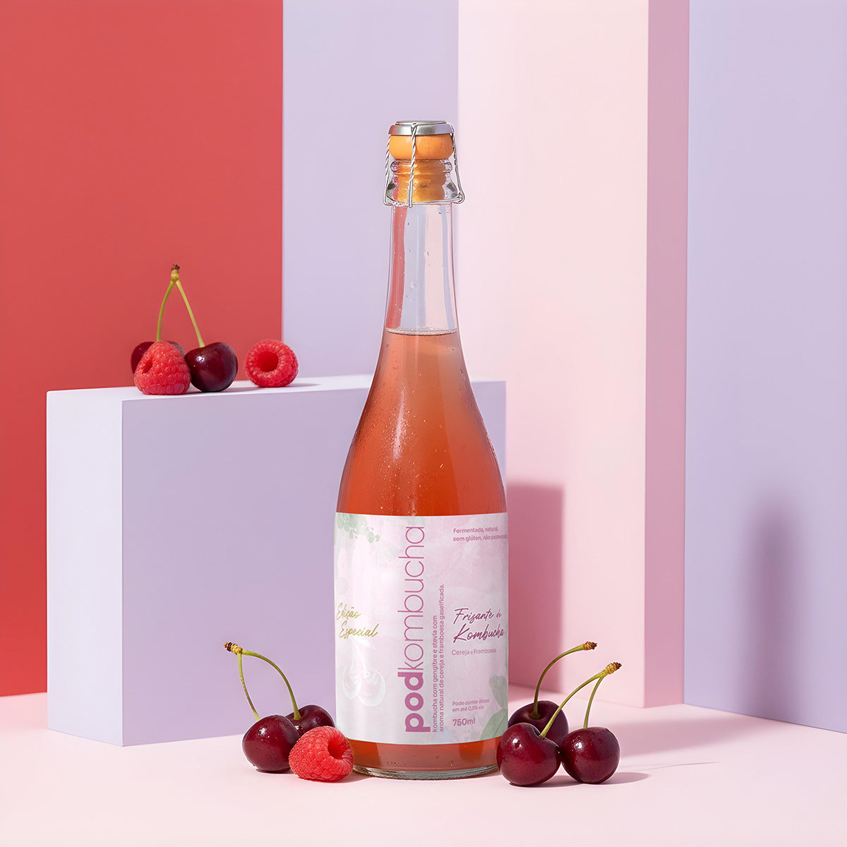 Espumante de Kombucha Pod 750ml - Cereja e Framboesa
