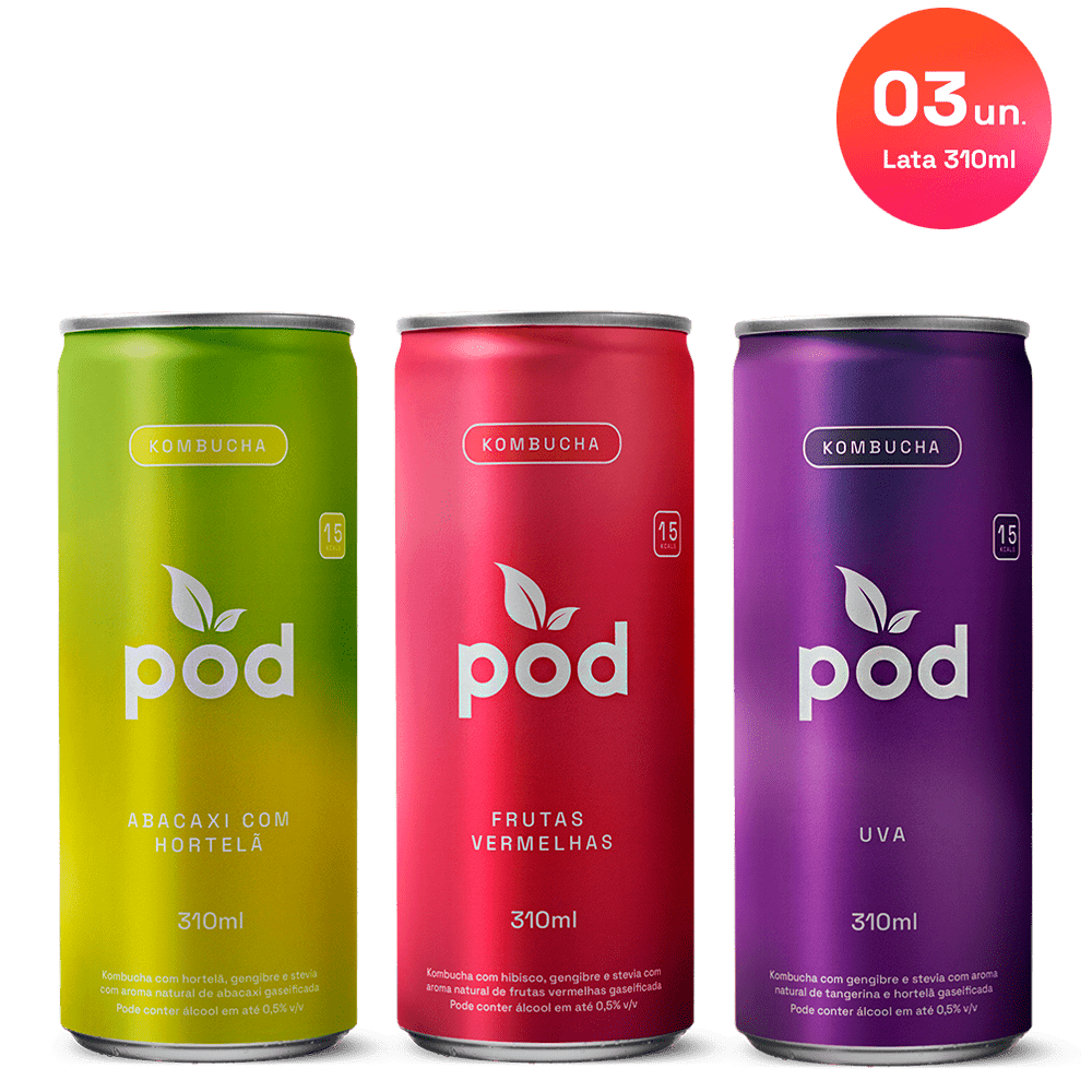 Kit 3 Kombuchas Pod 310ml - Pod Kombucha - Lata Kombucha 310ml