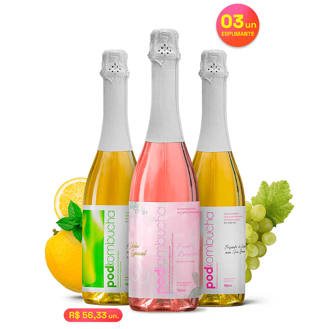 Kit Espumantes de Kombucha Pod 750ml Sem Álcool