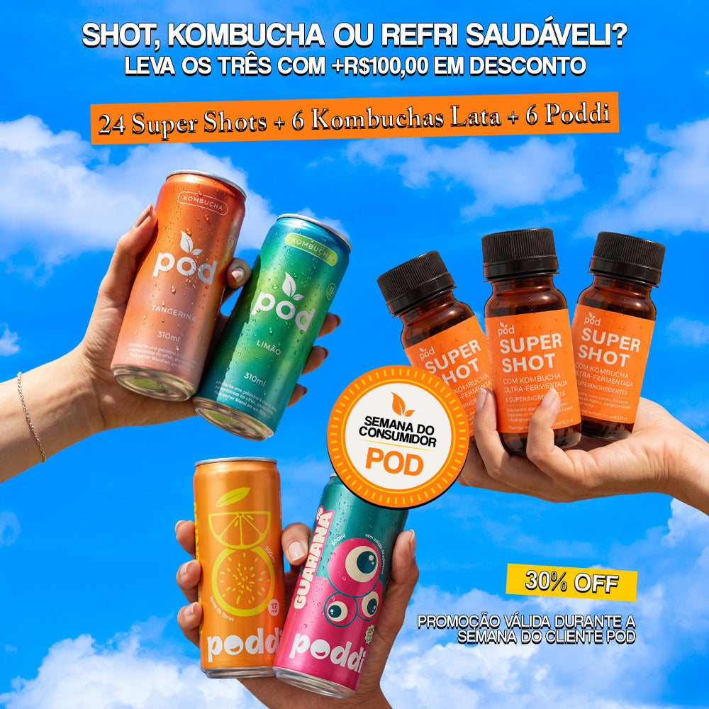 Rotina Completa | 24 Super Shots + 6 Kombuchas Lata + 6 Poddi