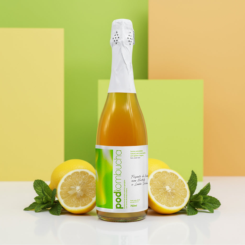 Espumante de Kombucha Pod 750ml - Limão Siciliano com Hortelã