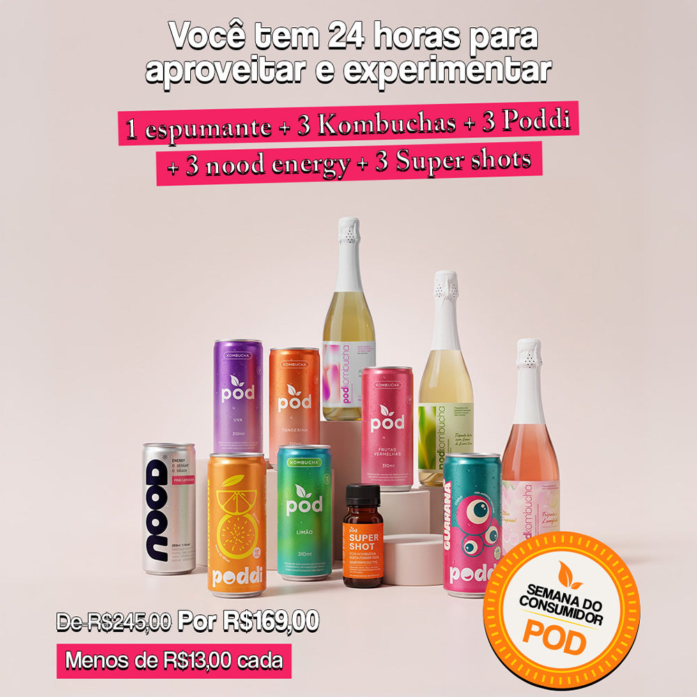 Kit Experimentação | 1 Espumante - 3 kombucha 310ml - 3 Poddi - 3 Nood Energy - 3 shots