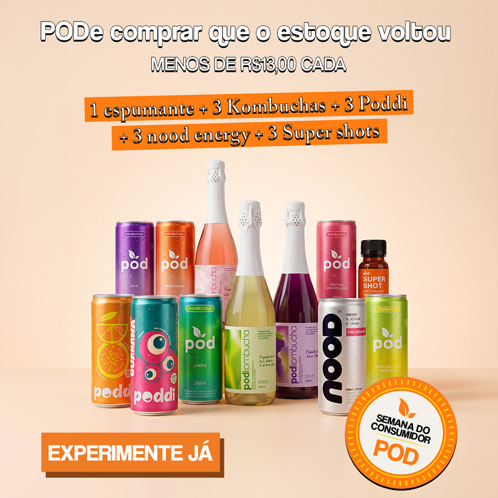 Kit Experimentação | 1 Espumante - 3 kombucha 310ml - 3 Poddi - 3 Nood Energy - 3 shots