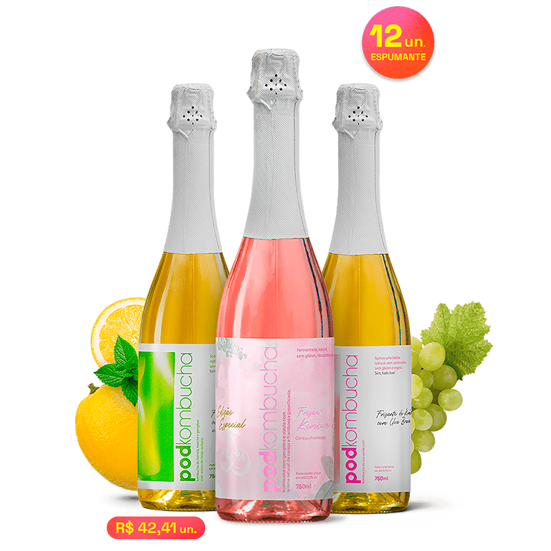 Kit Espumantes de Kombucha Pod 750ml Sem Álcool