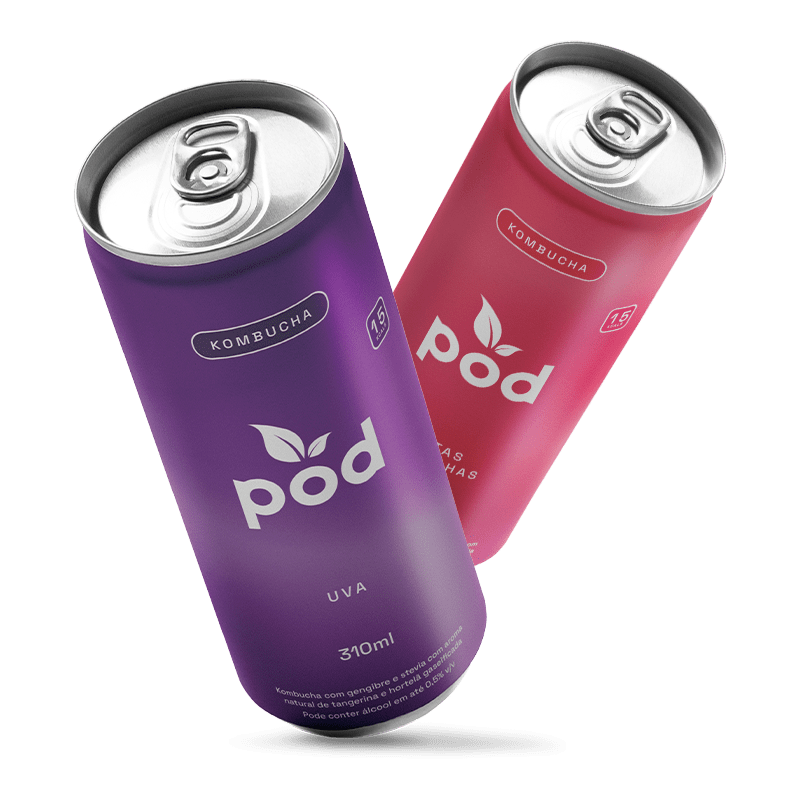 24 latas kombuchas Pod 310ml (clube POD) - Pod Kombucha - Lata Kombucha 310ml